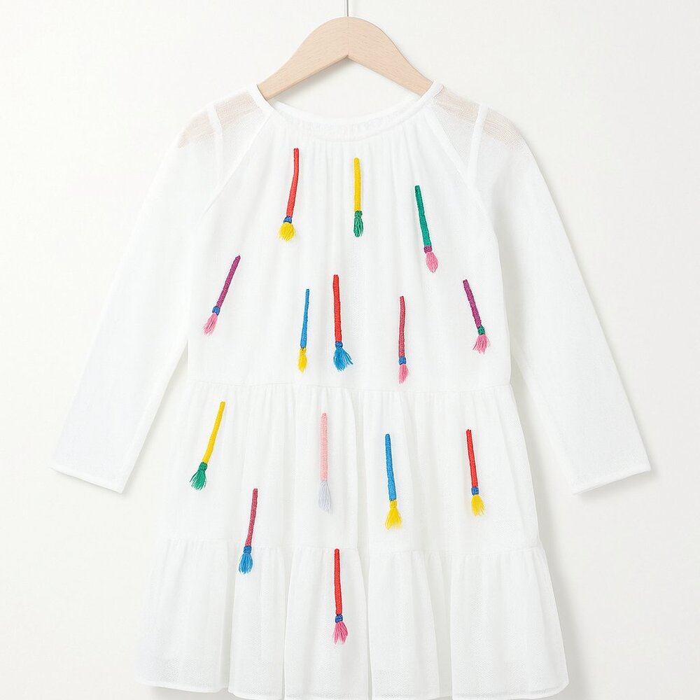 Stella McCartney Kids Paintbrush Embroidered Tulle Dress